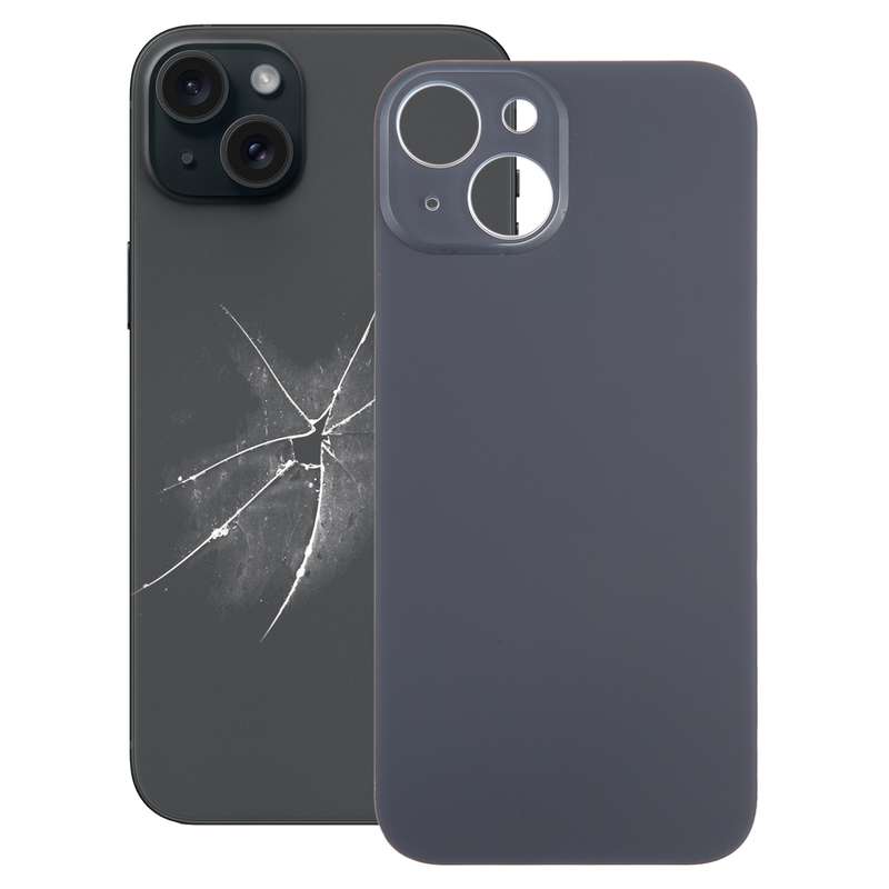 For iPhone 15 Easy Replacement Big Camera Hole Glass Back Battery Cover(Black)