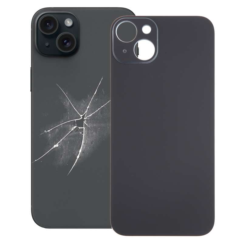 For iPhone 15 Plus Easy Replacement Big Camera Hole Glass Back Battery Cover(Black)