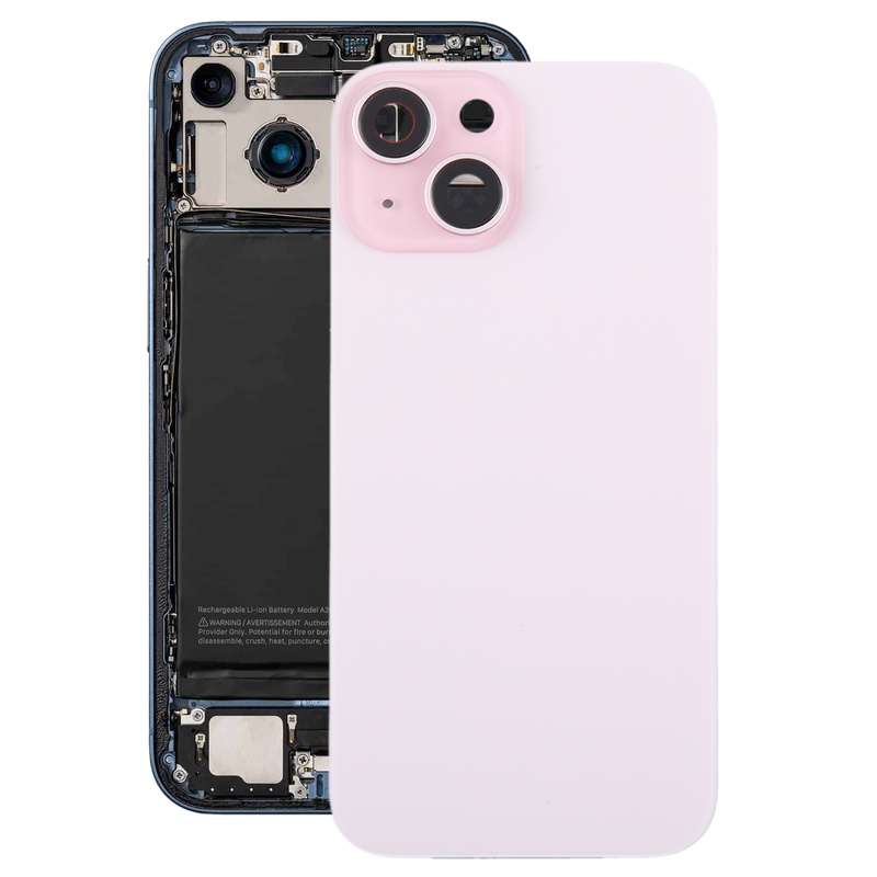 For iPhone 15 Plus Glass Battery Back Cover with Camera Lens Cover(Black)