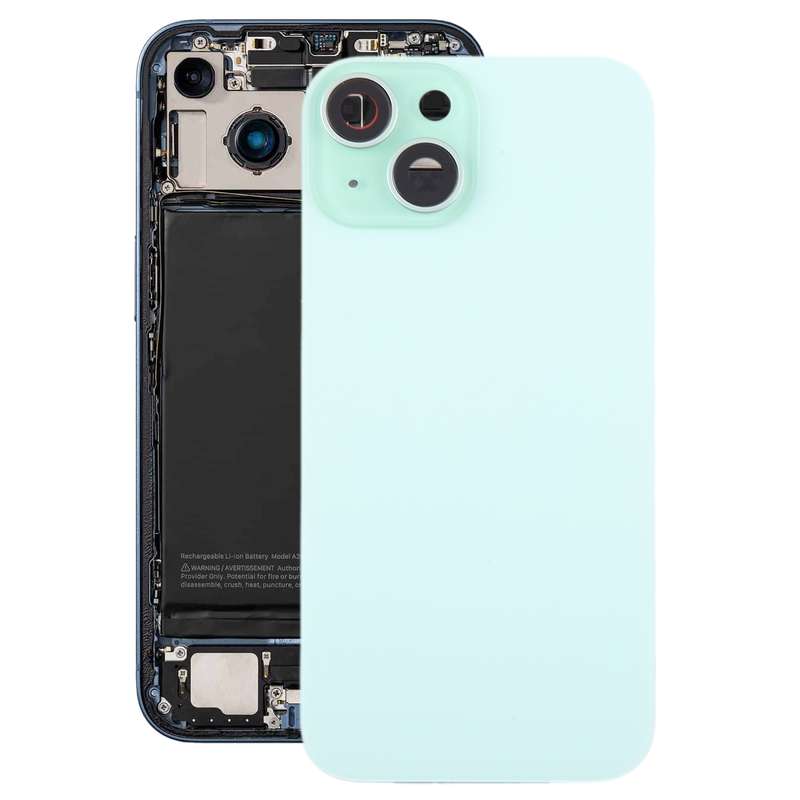 For iPhone 15 Plus Glass Battery Back Cover with Camera Lens Cover(Black)