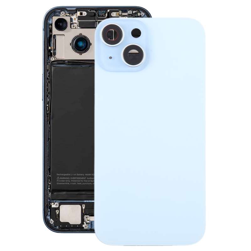 For iPhone 15 Plus Glass Battery Back Cover with Camera Lens Cover(Black)