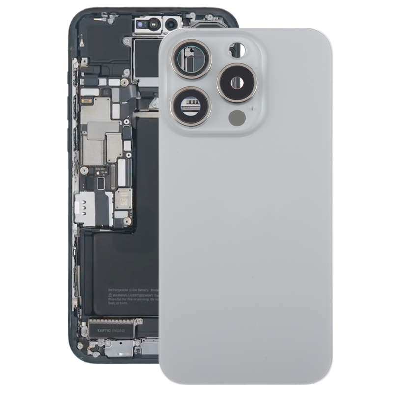 For iPhone 15 Pro Max Glass Battery Back Cover with Camera Lens Cover(Black)