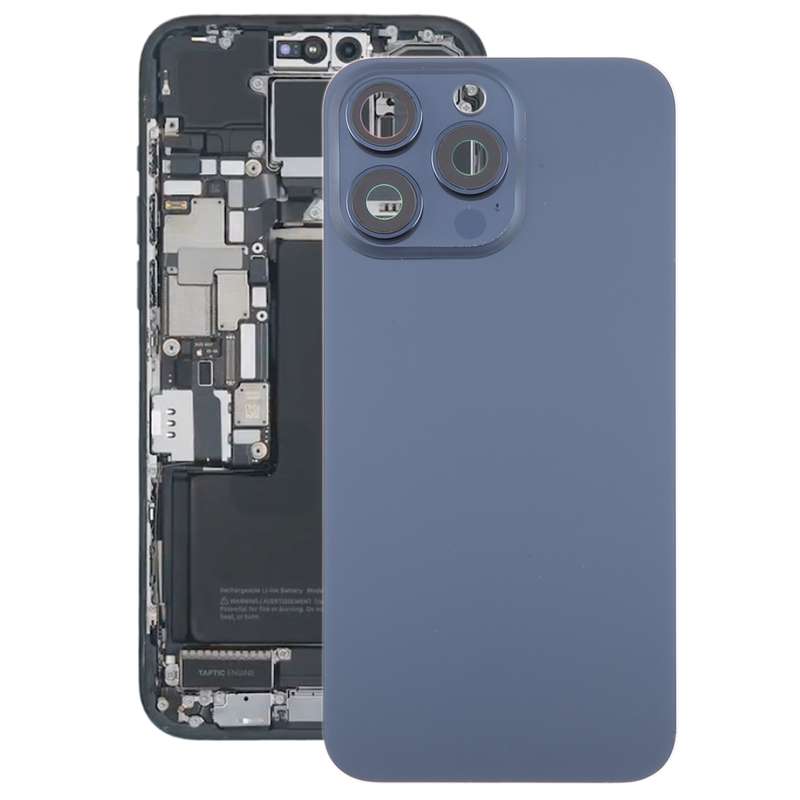 For iPhone 15 Pro Max Glass Battery Back Cover with Camera Lens Cover(Black)