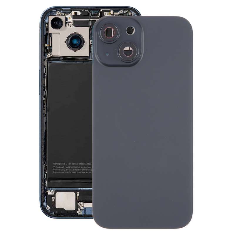For iPhone 15 Plus Battery Back Cover with Camera Lens Cover + MagSafe Magnet(Black)