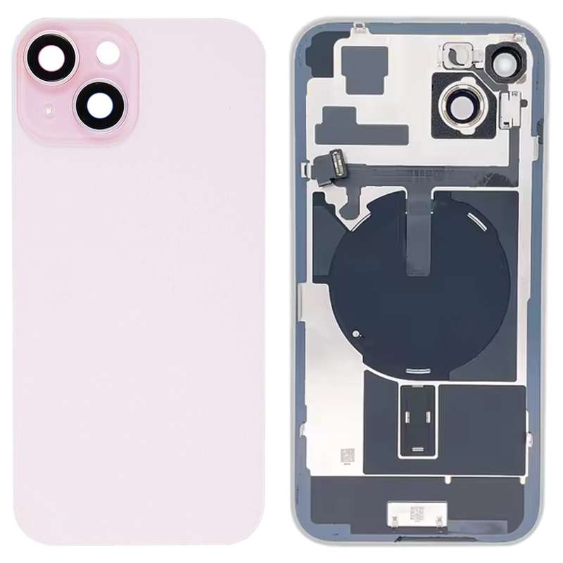 For iPhone 15 Plus Glass Battery Back Cover with Flash Bracket + Wireless Charging Module(Black)