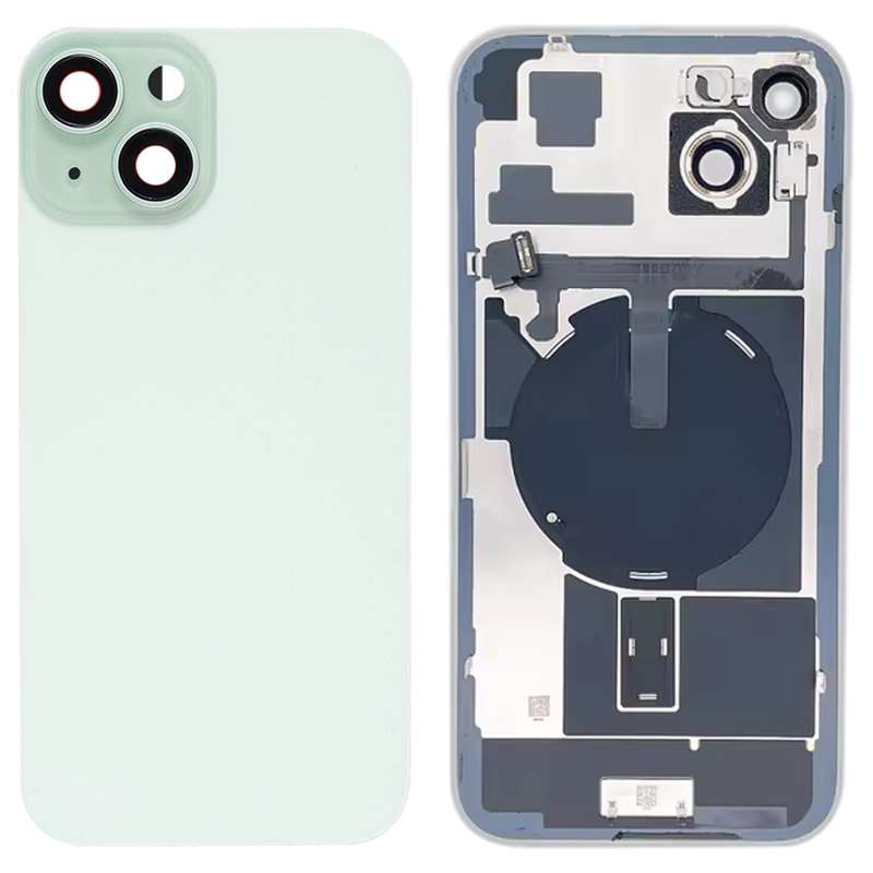 For iPhone 15 Plus Glass Battery Back Cover with Flash Bracket + Wireless Charging Module(Black)