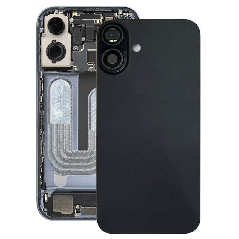 For iPhone 16 Plus Battery Back Cover with Camera Lens Cover(Black)