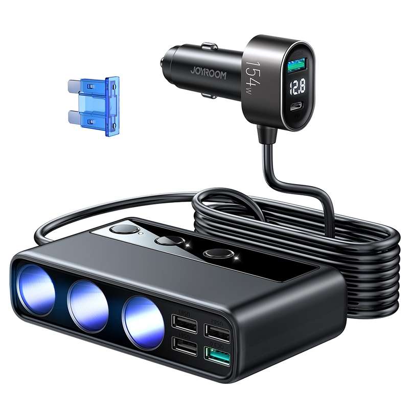 JOYROOM JR-CL06 9 in 1 154W PD USB-C / Type-C + Dual QC3.0 USB + 3 USB + 3 Cigarette Lighter Holes D