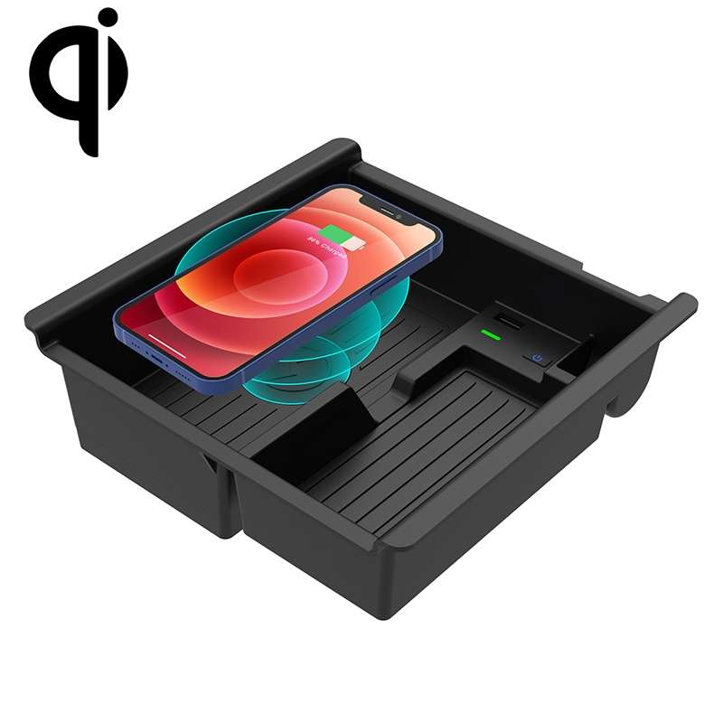 Multi-function Car Wireless Charger Rack Storage Box for Toyota Tacoma 2016-2021, Left Driving(Black