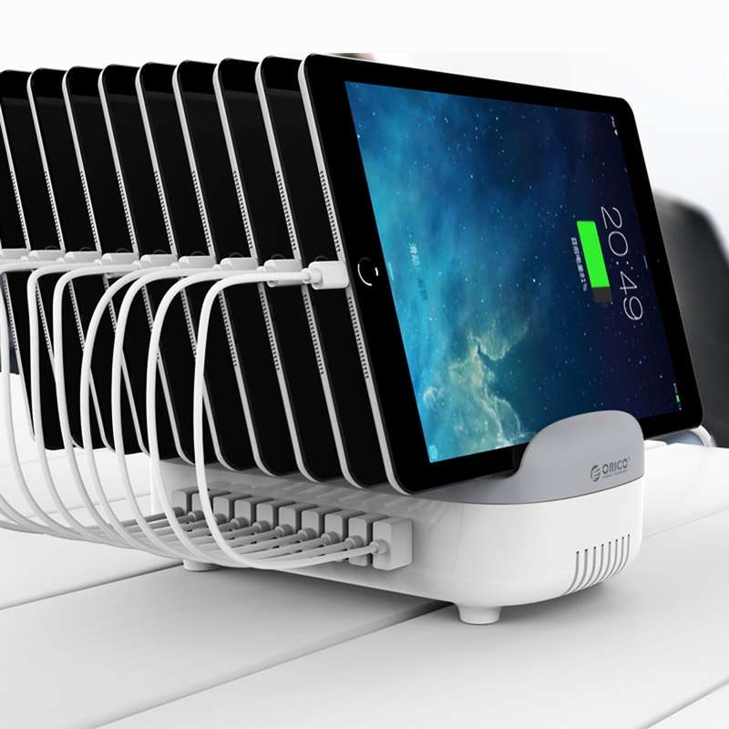 ORICO DUK-10P 120W 10 USB Ports Smart Charging Station with Phone & Tablet Stand, EU Plug(Black)