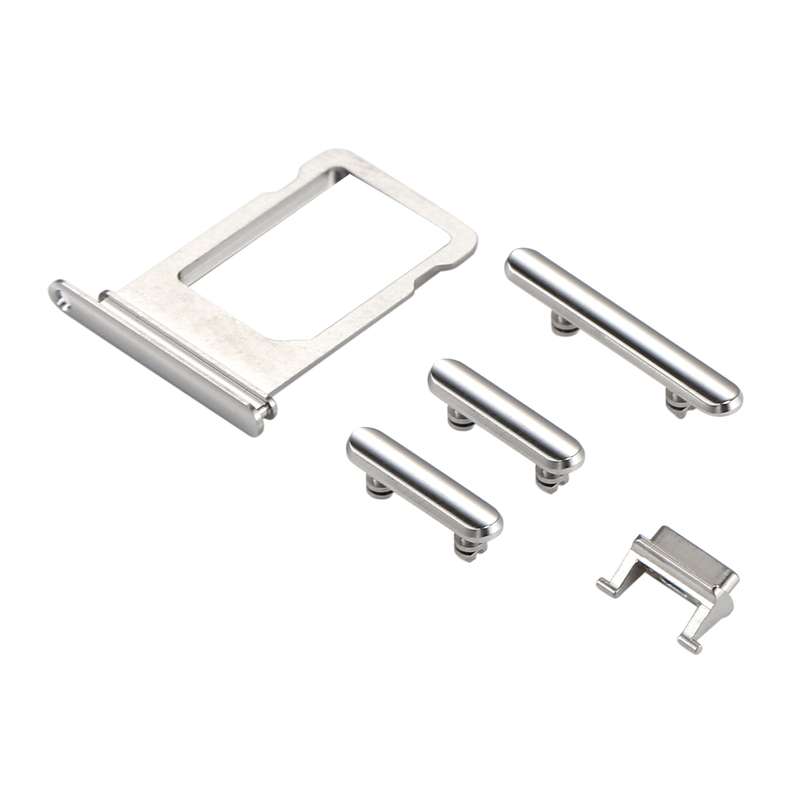 Card Tray + Volume Control Key + Power Button + Mute Switch Vibrator Key for iPhone X(Silver)