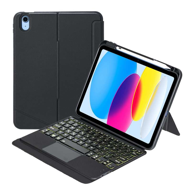 T10-AS For iPad 11 2025 / 10th Gen 10.9 2022 Touch Backlight Split Type Bluetooth Keyboard Leather C