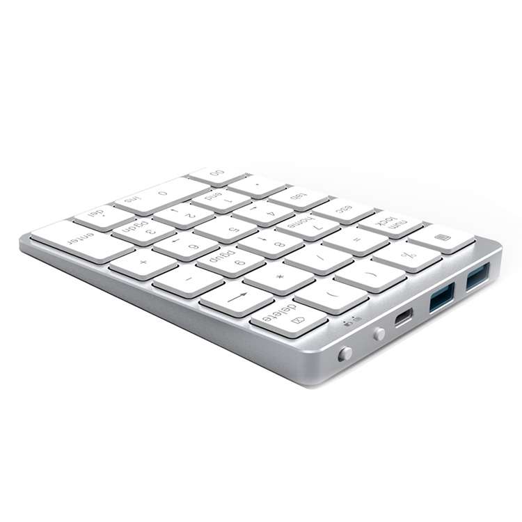 N970 Pro Dual Modes Aluminum Alloy Rechargeable Wireless Bluetooth Numeric Keyboard with USB HUB (Gr