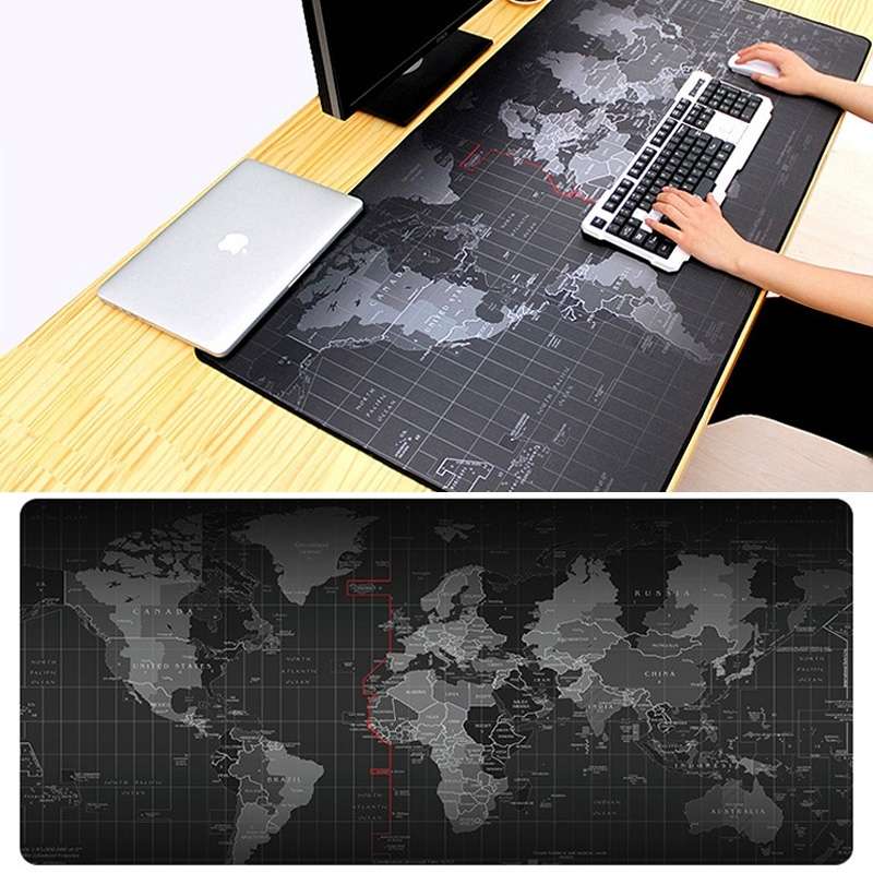 Extended Large Anti-Slip World Map Pattern Soft Rubber Smooth Cloth Surface Game Mouse Pad Keyboard