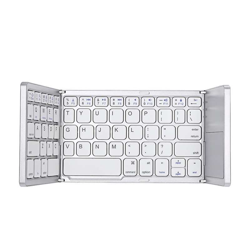 B033 Rechargeable 3-Folding 64 Keys Bluetooth Wireless Keyboard with Touchpad(Silver)
