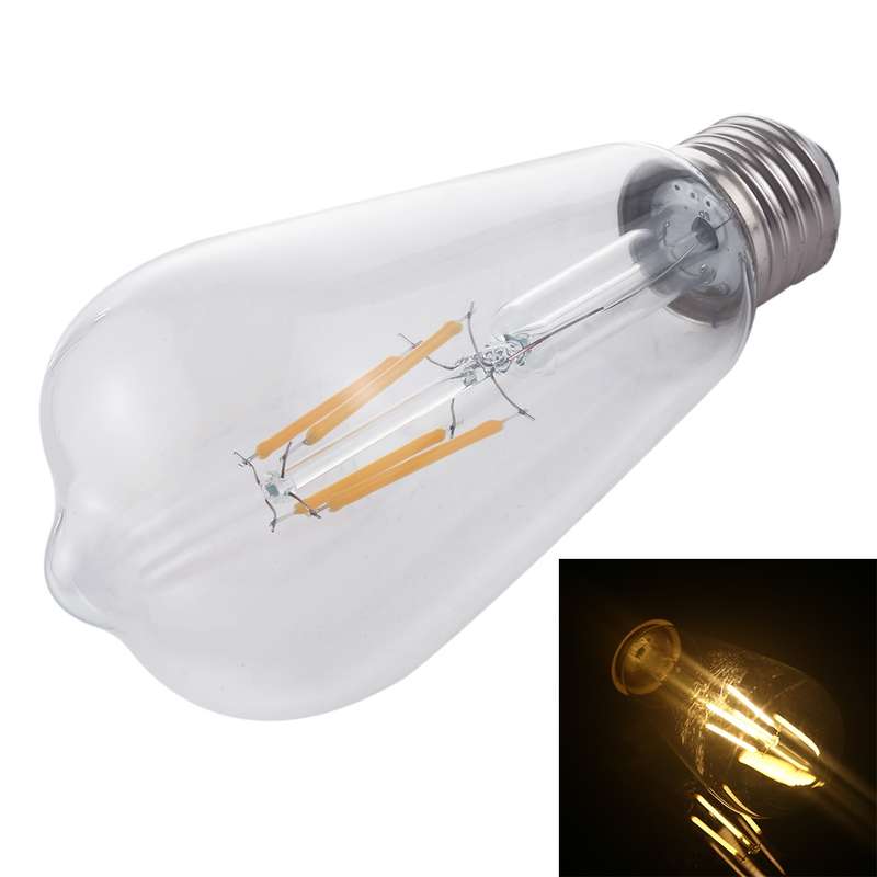 ST64 E27 4W 4 LEDs 600 LM 3000K Retro Dimming LED Filament Light Bulb Energy Saving Light, AC 220V(W