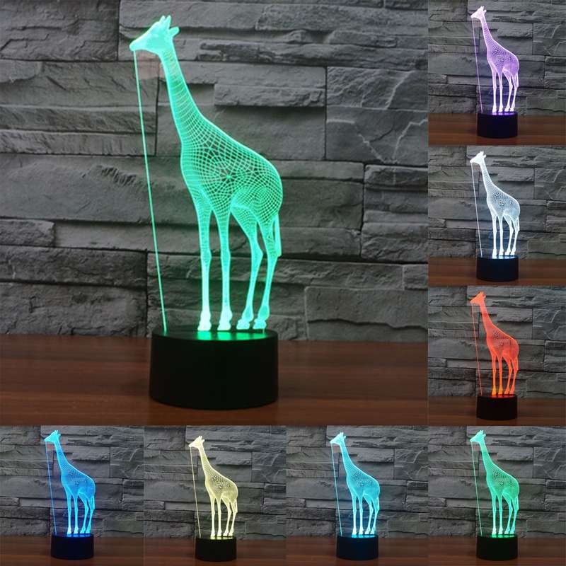 Giraffe Style 3D Touch Switch Control LED Light , 7 Color Discoloration Creative Visual Stereo Lamp