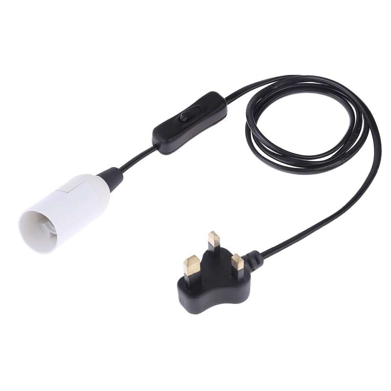 E14 Wire Cap Switch Lamp Holder Chandelier Power Socket with 1.5m Extension Cable, Big UK Plug(White