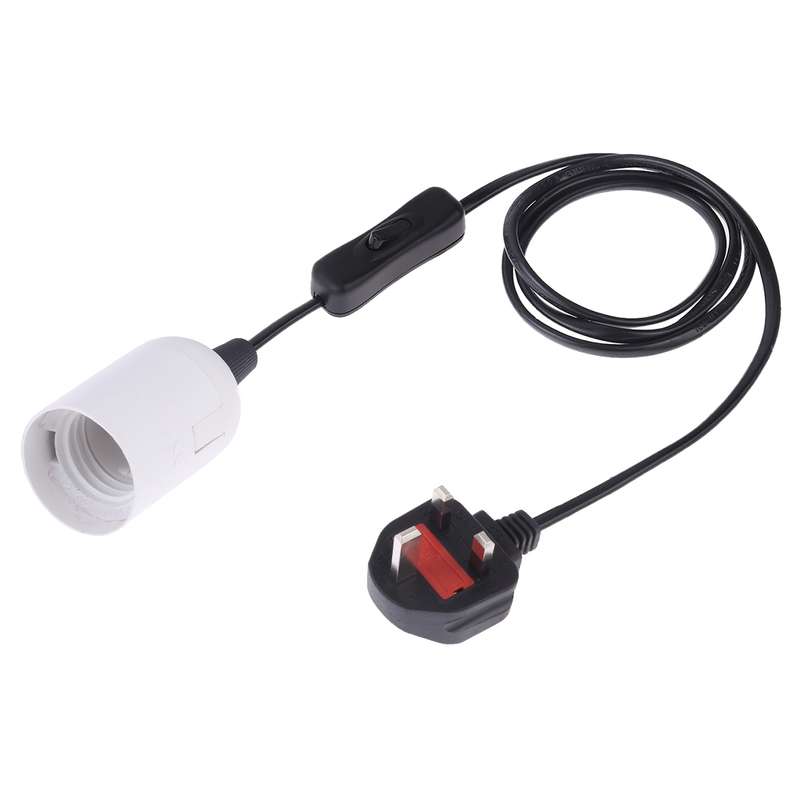 E27 Wire Cap Switch Lamp Holder Chandelier Power Socket with 1.5m Extension Cable, Big UK Plug(White