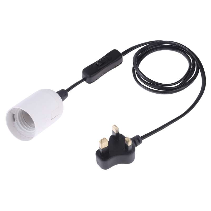 E27 Wire Cap Switch Lamp Holder Chandelier Power Socket with 1.5m Extension Cable, Big UK Plug(White