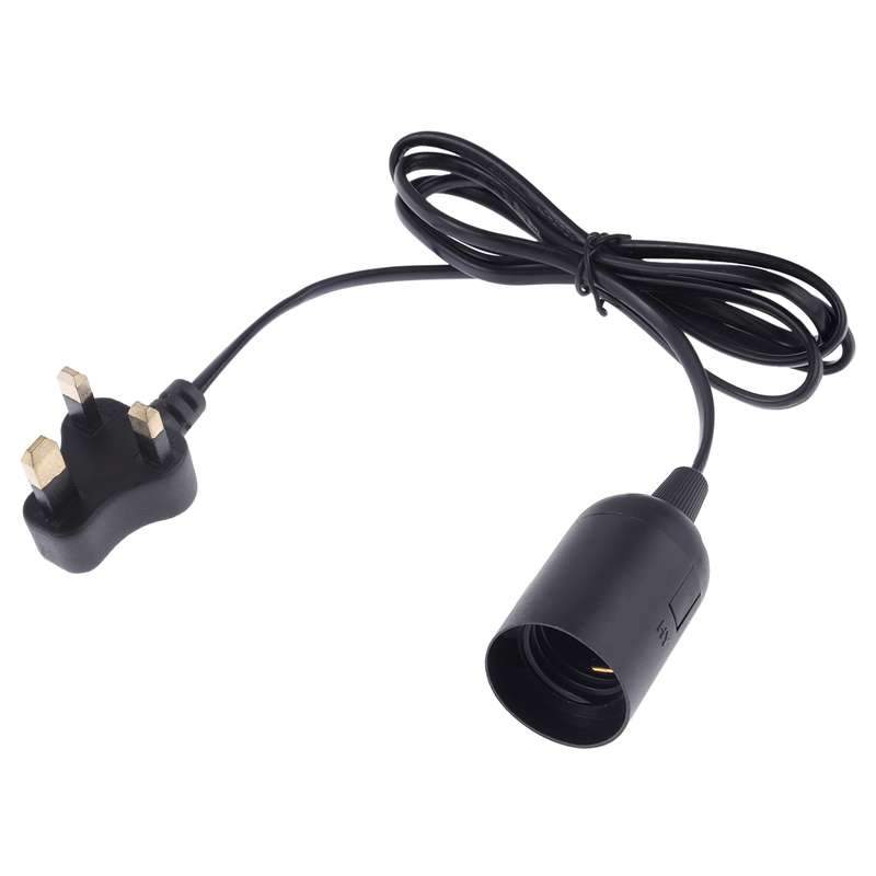 E27 Wire Cap Lamp Holder Chandelier Power Socket with 1.5m Extension Cable, Big UK Plug(Black)