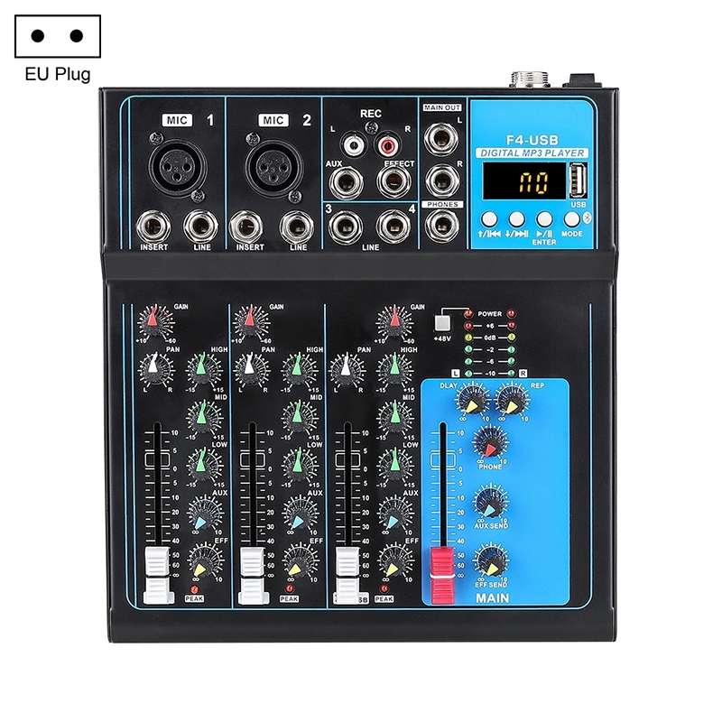 F4 Home 4-channel Bluetooth USB Reverb Mixer, EU Plug (Black)