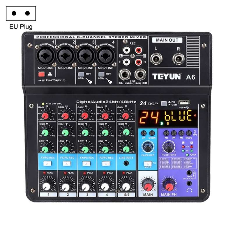 TEYUN NA6 6-channel Small Mixing Console Mobile Phone Sound Card Live Broadcast Computer Recording C