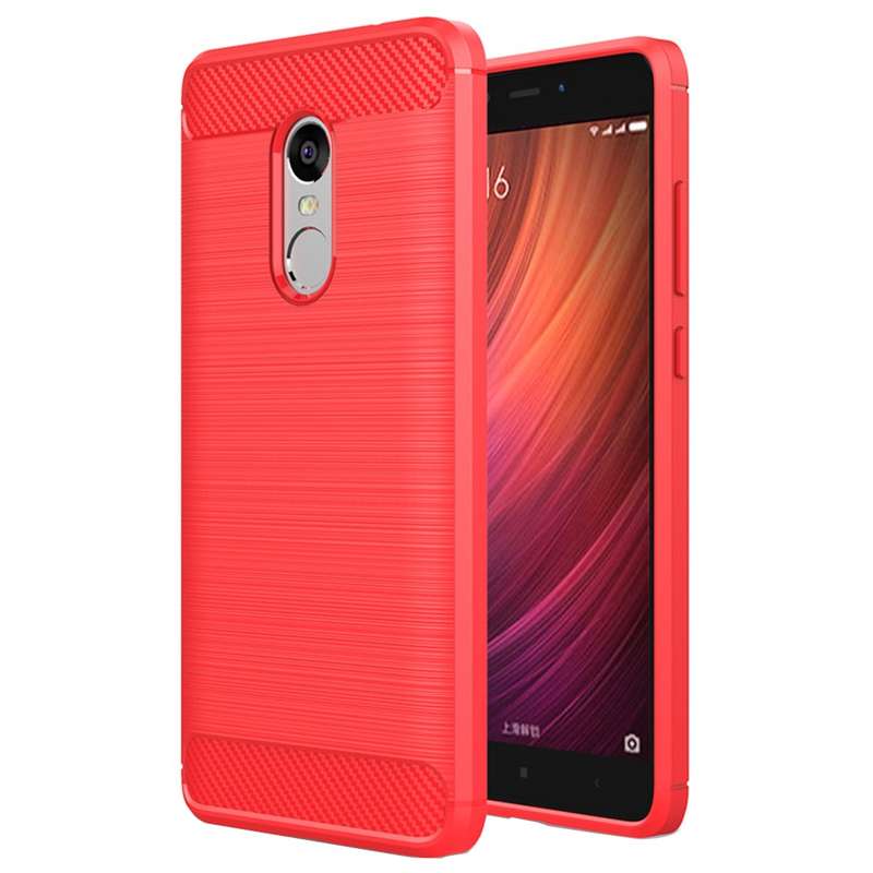 For Xiaomi Redmi Note 4X Brushed Carbon Fiber Texture Shockproof TPU Protective Case (Red)