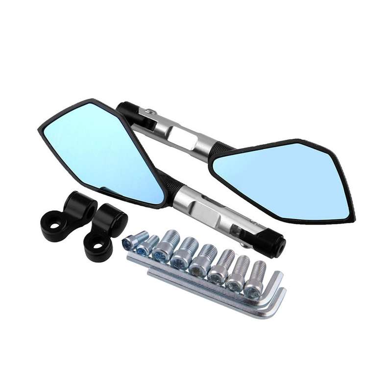 Modified Motorcycle Aluminium Alloy Rhombus Reflective Light Side Rearview Mirror (Black)