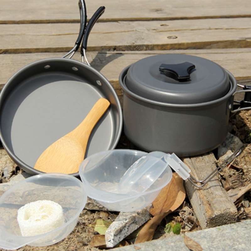 DS-500 Outdoor Camping Ultra Light Weight 15 Piece Cookware Stackable Set for 4-5 People, Size: Larg