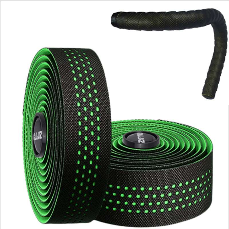 ZTTO Road Bike Handle Bar Tape Non-slip Anti-Vibration PU Leather Breathable Wear-resisting(Green)