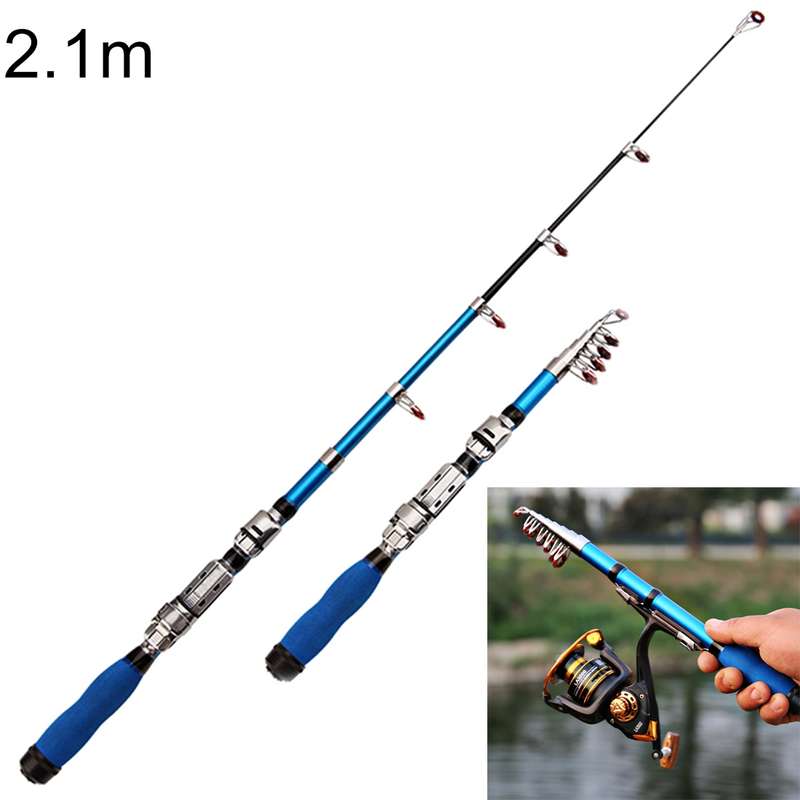 36cm Portable Telescopic Sea Fishing Rod Mini Fishing Pole, Extended Length : 2.1m, Black Tube-type