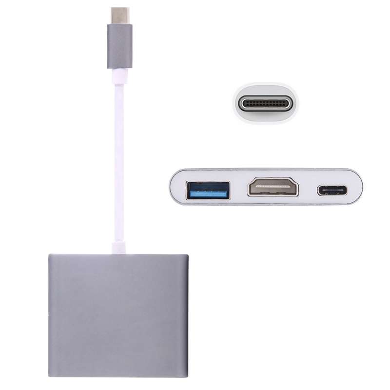 USB-C / Type-C 3.1 Male to USB-C / Type-C 3.1 Female & HDMI Female & USB 3.0 Female Adapter(Silver)