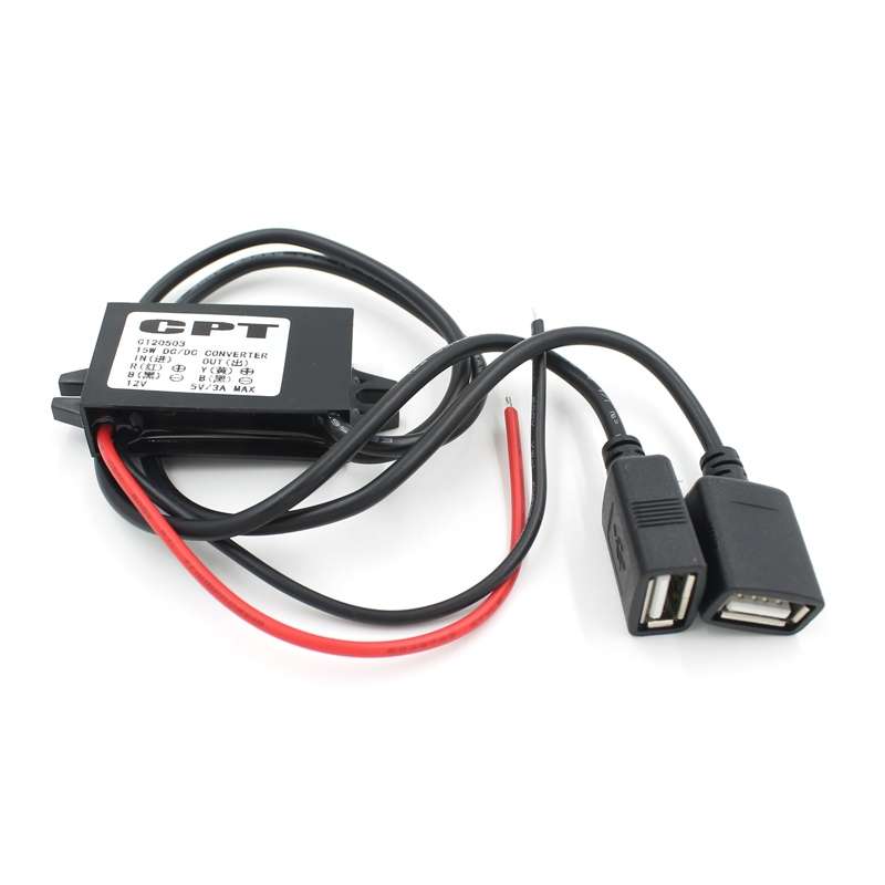 Car Motorcycle Dual USB Car Charger DC 12V To 5V 3A Power Adapter with for Car GPS Tracker DVR, Leng