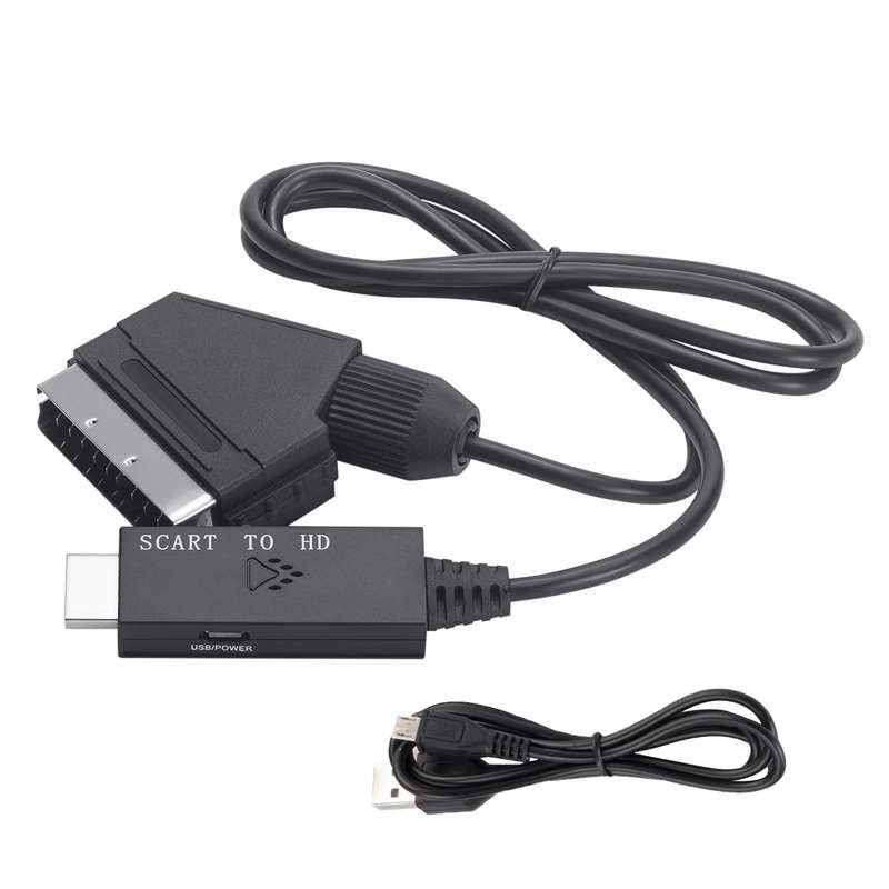 Scart To HDMI-Compatible Converter Video Audio Adapter Cable (Black)