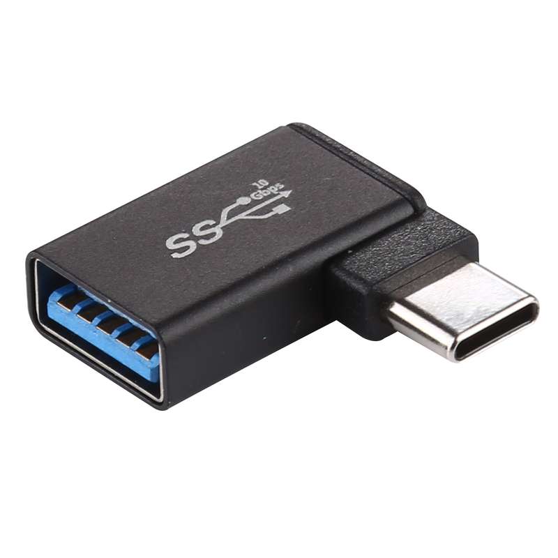 Type-C / USB-C Male to USB 3.2 Female 90 Degree Elbow Head Aluminium Alloy Adapter (Black)