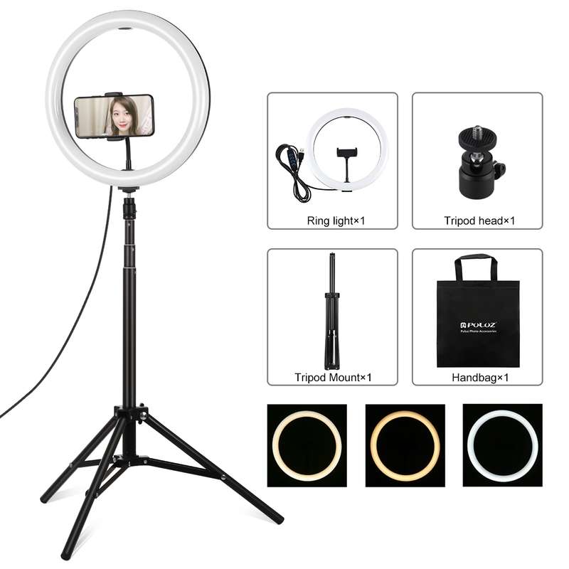 PULUZ 11.8 inch 30cm Light + 1.65m Tripod Mount Curved Surface USB 3 Modes Dimmable Dual Color