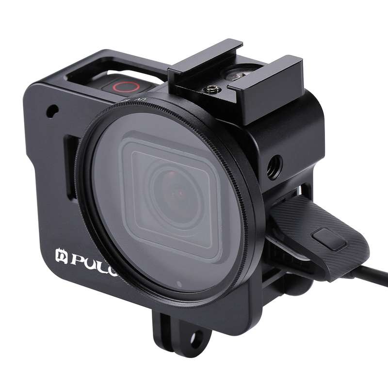 PULUZ Housing Shell CNC Aluminum Alloy Protective Cage with 52mm UV Lens for GoPro HERO(2018) /7 Bla
