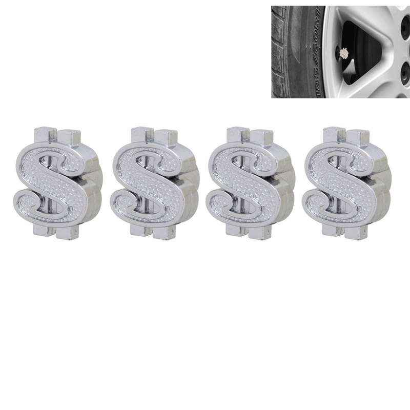 Universal 8mm Dollar Style Plastic Car Tire Valve Caps, Pack of 4(Gold)