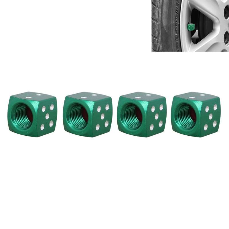 Universal 8mm Dice Style Aluminium Alloy Car Tire Valve Caps, Pack of 4(Black)