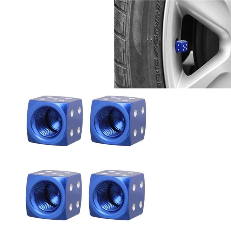 Universal 8mm Dice Style Aluminium Alloy Car Tire Valve Caps, Pack of 4(Black)