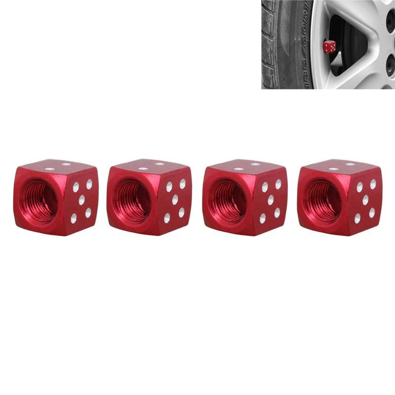 Universal 8mm Dice Style Aluminium Alloy Car Tire Valve Caps, Pack of 4(Black)