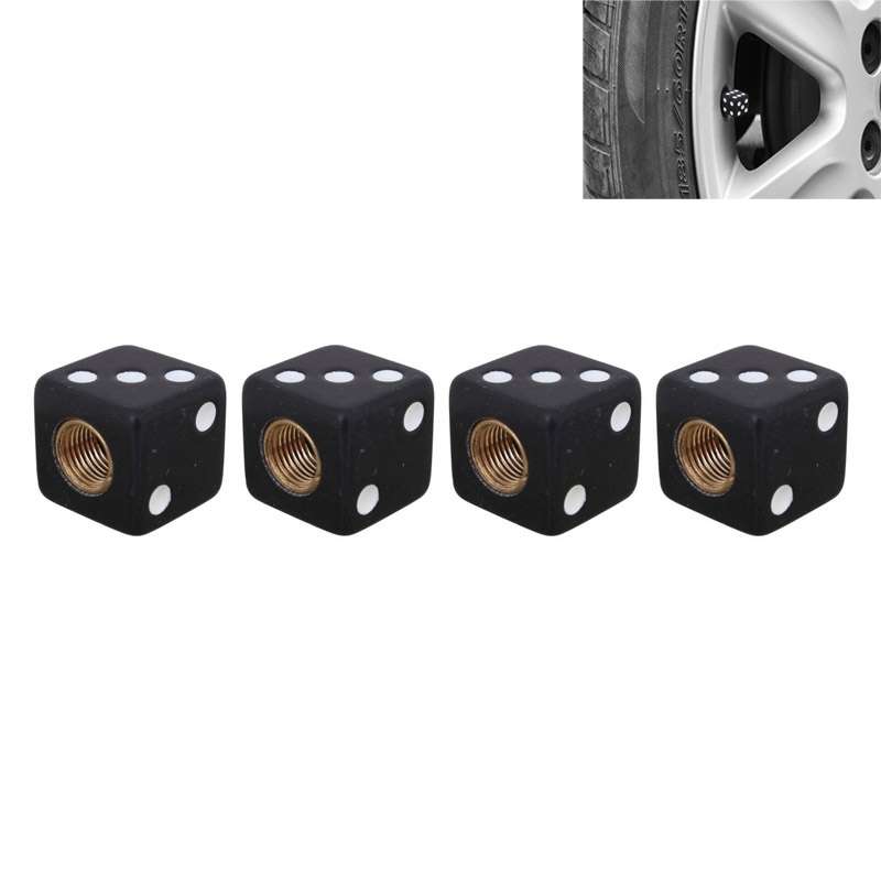 Universal 8mm Dice Style Plastic Car Tire Valve Caps, Pack of 4(Black)