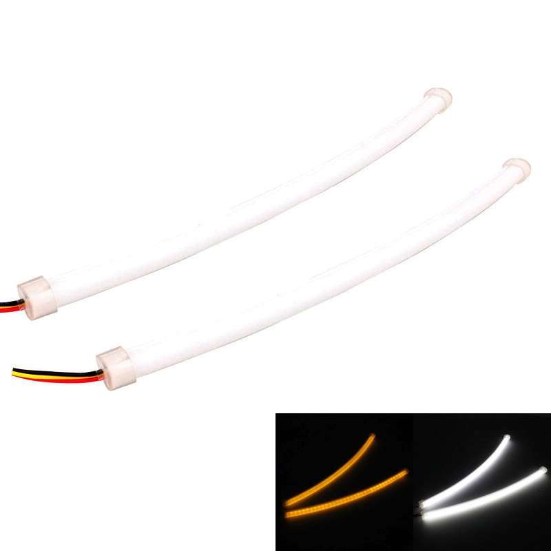 2 PCS 3W 180LM 6500K 597-577nm White + Yellow Wired LED Tube Daytime Running Light DRL Steering Lam