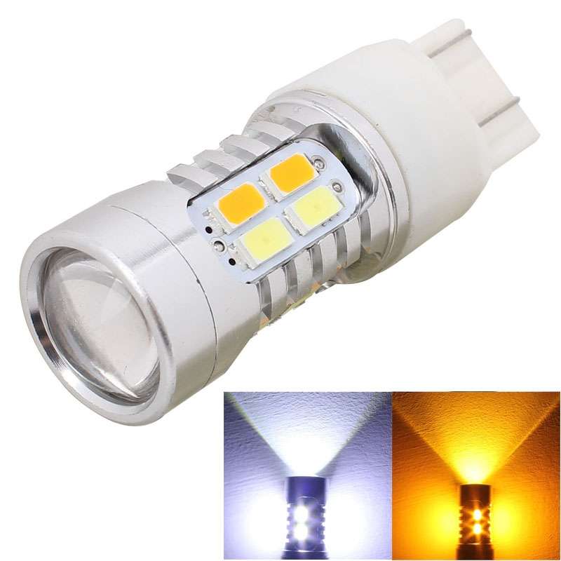 2PCS T20 10W 700LM Yellow + White Light Dual Wires 20-LED SMD 5630 Car Brake Light Lamp Bulb, Consta