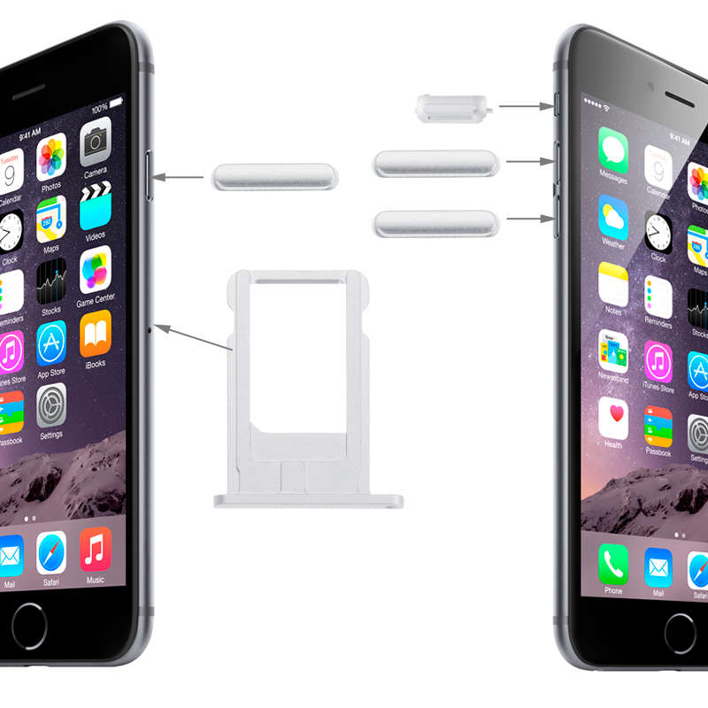 Card Tray & Volume Control Key & Screen Lock Key & Mute Switch Vibrator Key Kit for iPhone 6(Silver