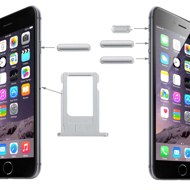 Card Tray & Volume Control Key & Screen Lock Key & Mute Switch Vibrator Key Kit for iPhone 6(Silver
