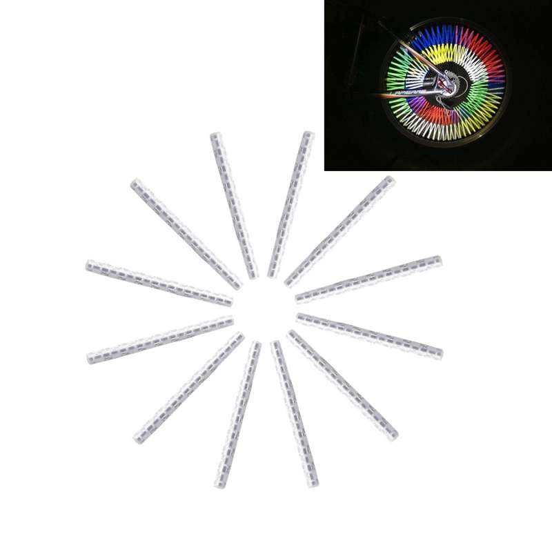 OQSPORT 12 PCS Bicycle Wheel Spoke Reflector Reflective Mount Clip Tube Warning Light Strip(Orange)