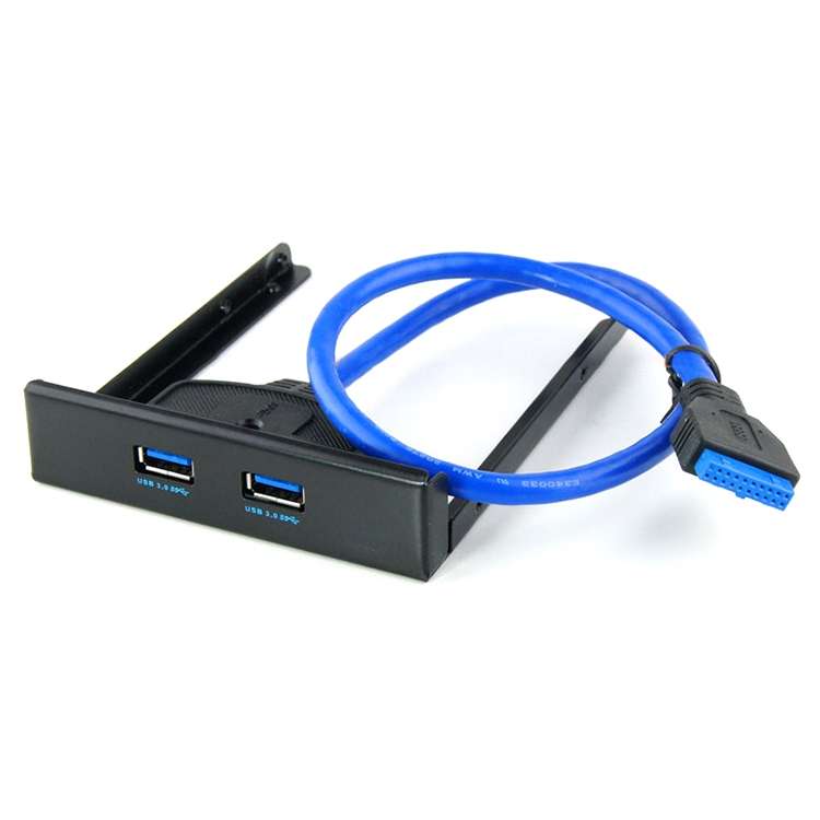 USB 3.0 Front Panel Floppy Disk Bay 20 Pin 2 Ports HUB Bracket Cable(Black)