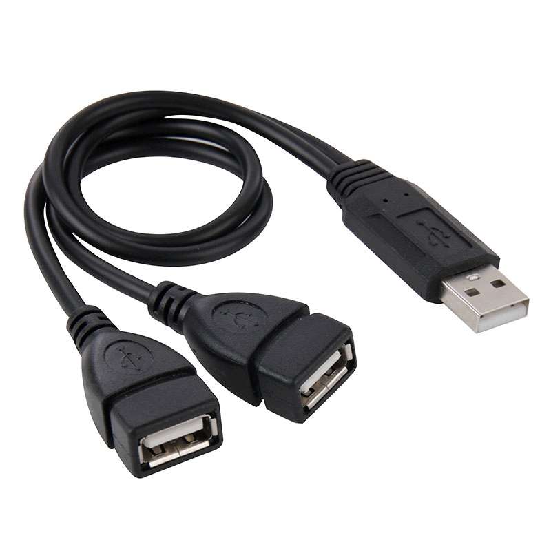 USB 2.0 Male to 2 Dual USB Female Jack Adapter Cable for Computer / Laptop, Length: About 30cm(Black